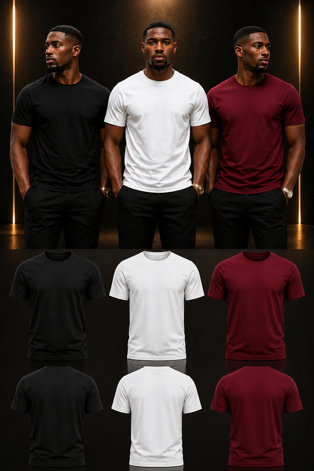 T-shirt Essentiel - Noir / Blanc / Bordeaux